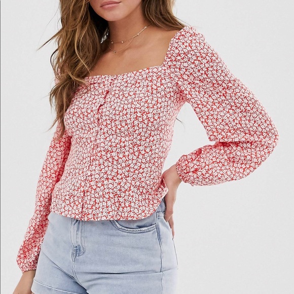 ASOS square neck floral button up blouse - Picture 1 of 3